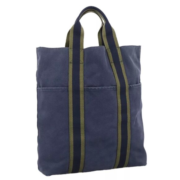 HERMES Fourre Tout Cabas Tote Bag Canvas Navy Khaki Auth ti2566 - Picture 1 of 15